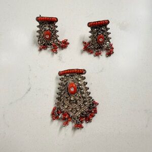 Elegant Silver and Red Women's Jewelry Set